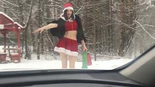 Risky Taxi Ride Naked to Santa Claus