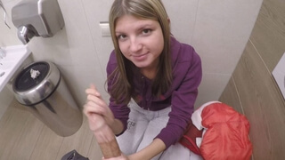 Petite Blonde Teen Fucked For Cash In Public Restroom POV